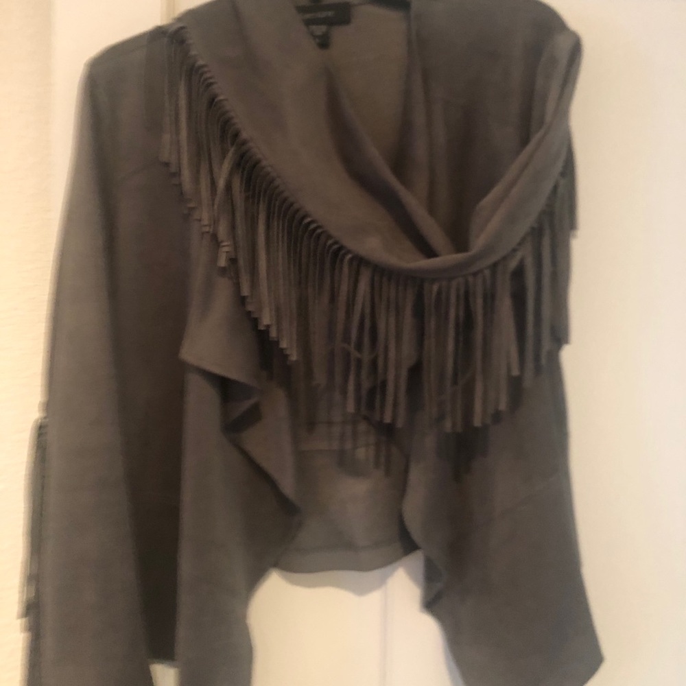 Grey Faux Suede Jacket With Fringe - image 1